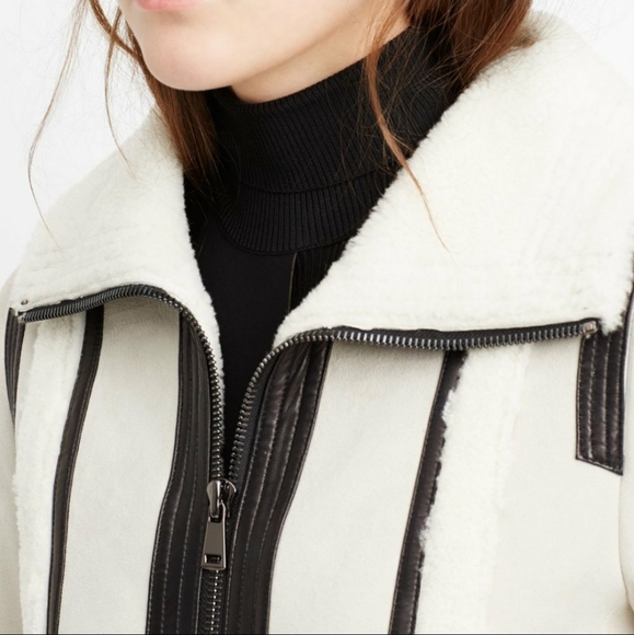 Vince White Leather Trimmed Shearling Jacket NEW - Picture 5 of 10
